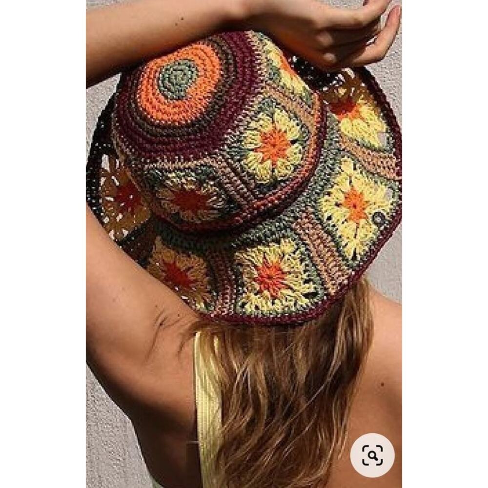 ANTHROPOLOGIE x PETER GRIMM Pura Vida Crochet Granny Square Sun Hat - Picture 1 of 5